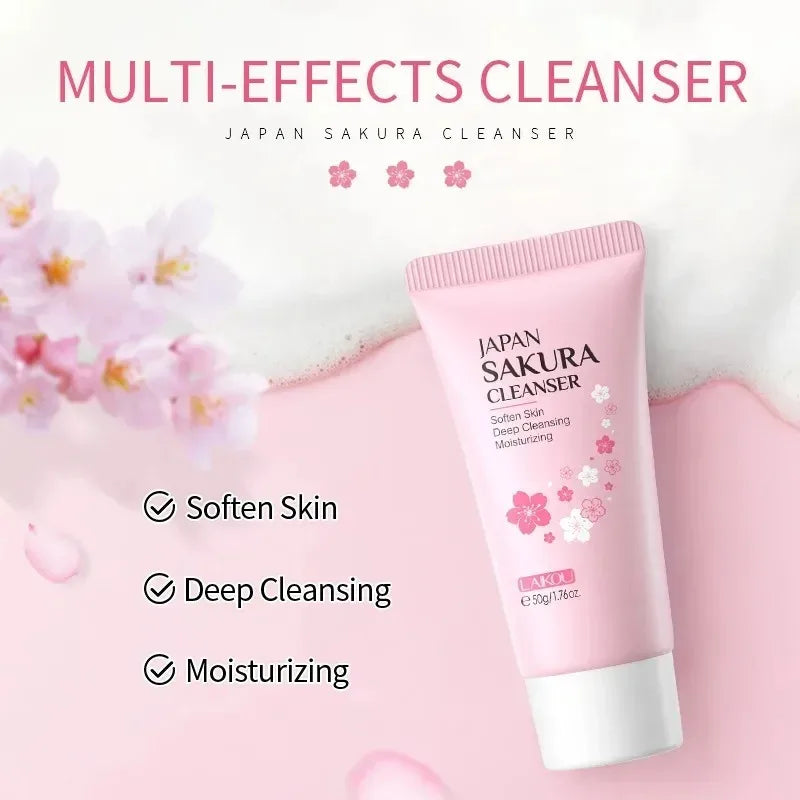 LAIKOU Sakura Face Cleanser • Gentle Deep Cleaning & Oil Control • Moisturizing Pore Care for All Skin Types (50g)