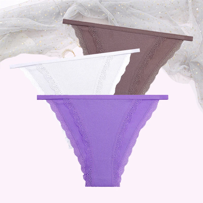 FINETOO Women's Cotton Lace Panties 3PCS Set S-XL Comfortable Soft Underwear Intimates