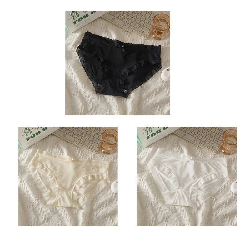 3Pcs Women Low Waist Panties Panties Sexy Lingerie Lace Quick Drying Briefs Female Seamless Underwear Solid Color Underpants