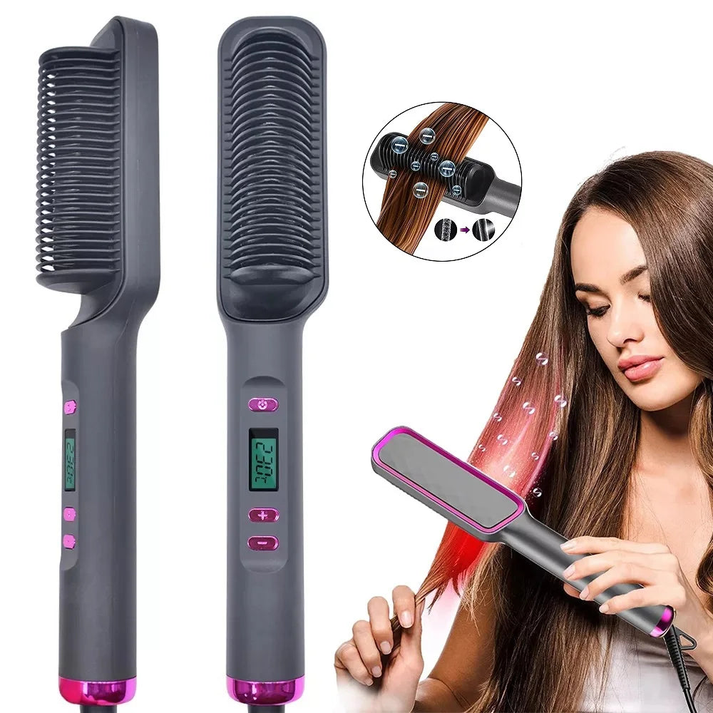 Electric Hot Comb Hair Straightener – Negative Ion Anti-Scald Straightening Brush & Styling Tool