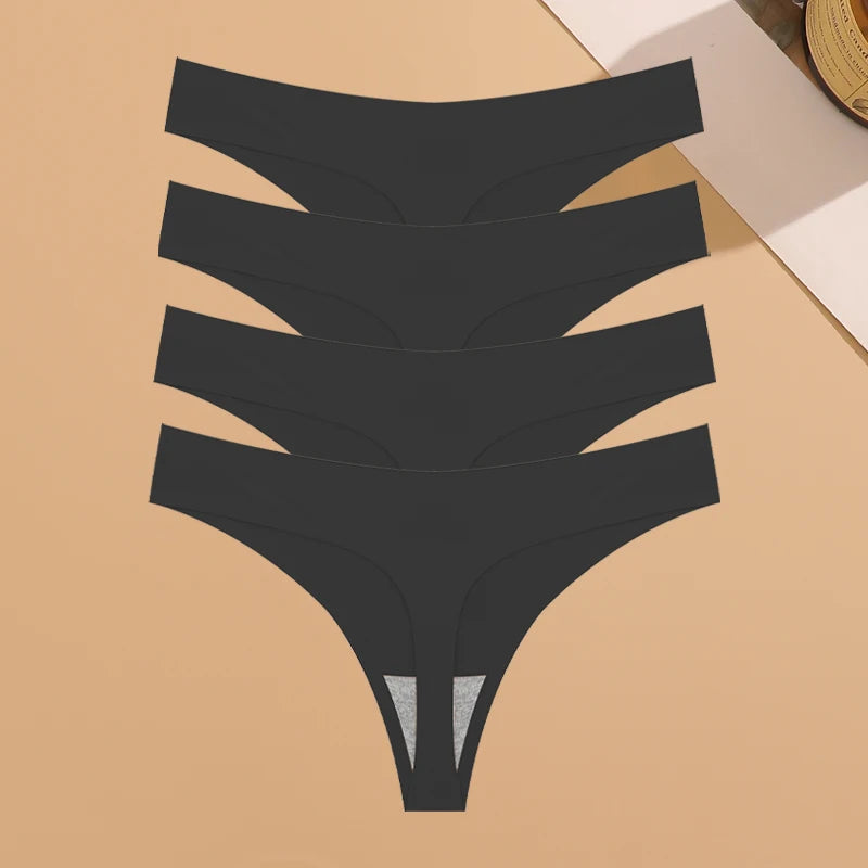 4PCS Ultra-Thin Seamless Women’s Underwear – Invisible Ice Silk Thongs, Low Waist Breathable Stretchy Bikini Lingerie