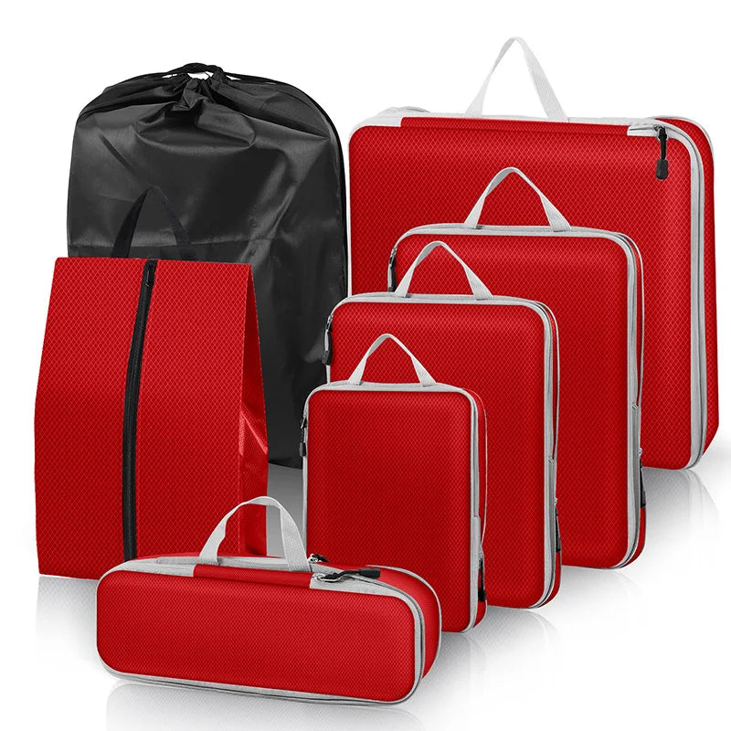 3-7 PCS Compressed Packing Cubes Set | Lightweight Portable Travel Luggage Organizer with Shoe Bag & Mesh Storage