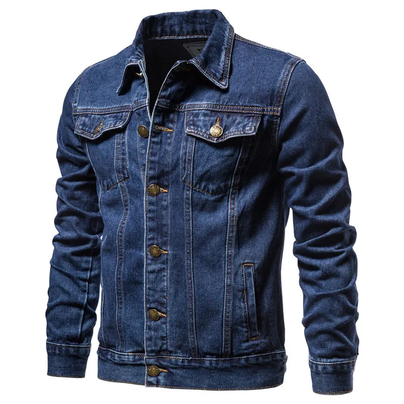 2025 Men’s Autumn Denim Jacket – Slim Fit Vintage Motorcycle Cotton Coat (Black & Blue)