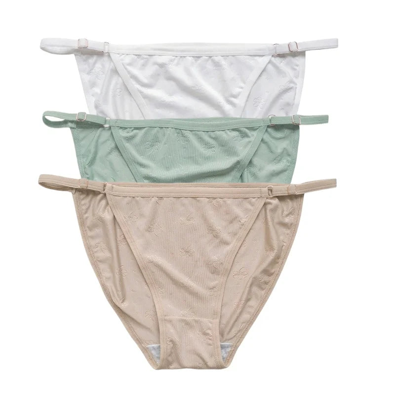 3PCS Set Women's Ice Silk Low Rise Brazilian Panties Solid Color Sexy Underwear S-XL