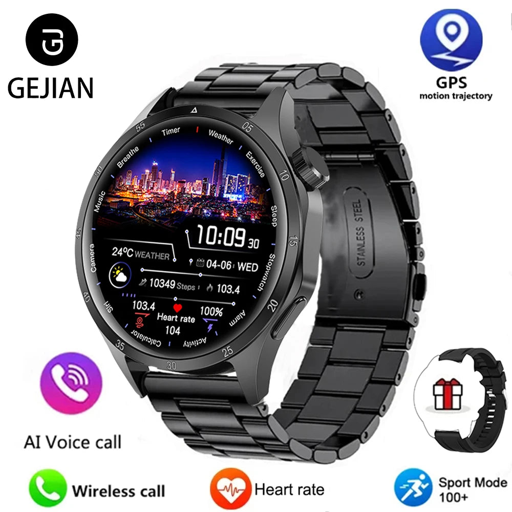 2025 New Men GPS Smart Watch – 360×360 AMOLED Screen, Bluetooth Call, NFC, Heart Rate, IP68 Waterproof