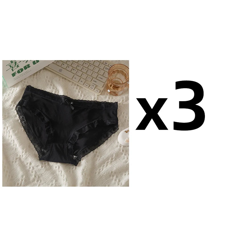 3Pcs Women Low Waist Panties Panties Sexy Lingerie Lace Quick Drying Briefs Female Seamless Underwear Solid Color Underpants