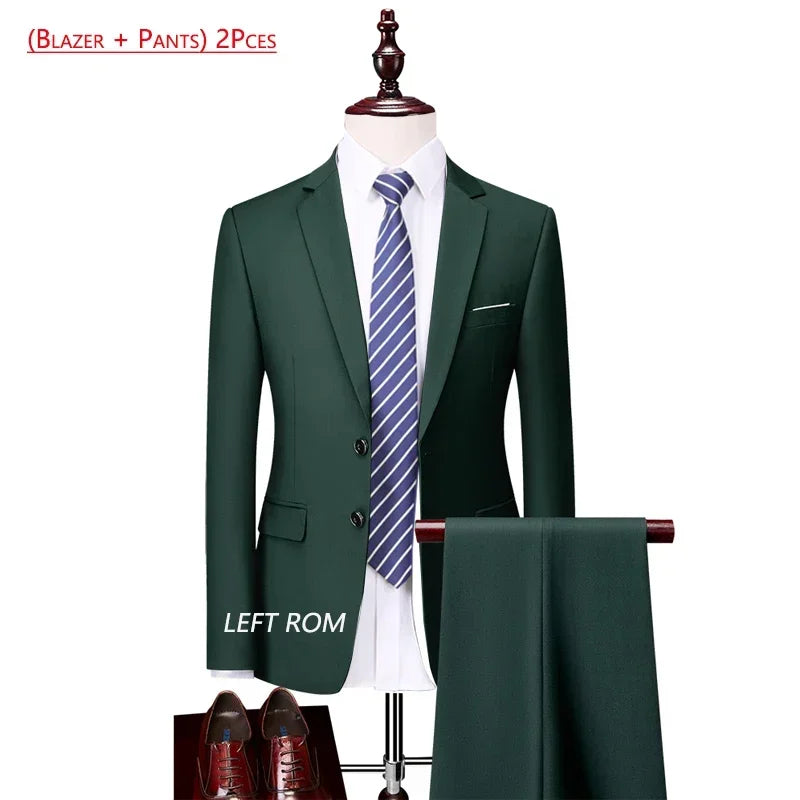 14 Color M-6XL Men's 3-Piece Formal Suit – Jacket, Vest & Pants for Business, Groom & Wedding