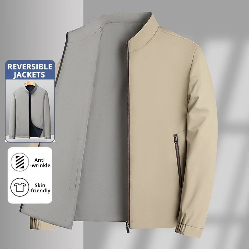 Men’s Reversible Waterproof Blazer Jacket – Premium Wrinkle-Free Baseball Collar Windbreaker