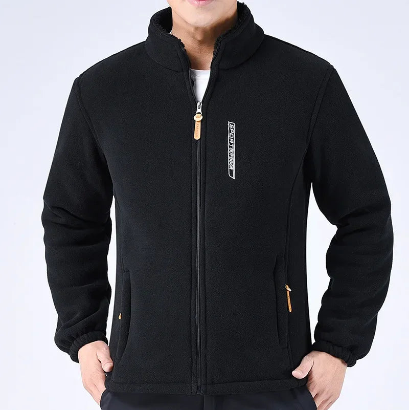 Men’s Winter Thicken Polar Fleece Jacket – Windproof Full-Zip Outdoor Coat with Pockets
