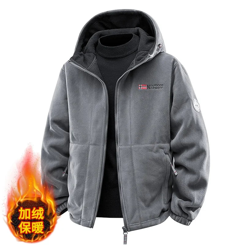 COMXZ Plus Size Hooded Jacket – Thickened Warm Fleece Travel Coat for Autumn Winter Camping