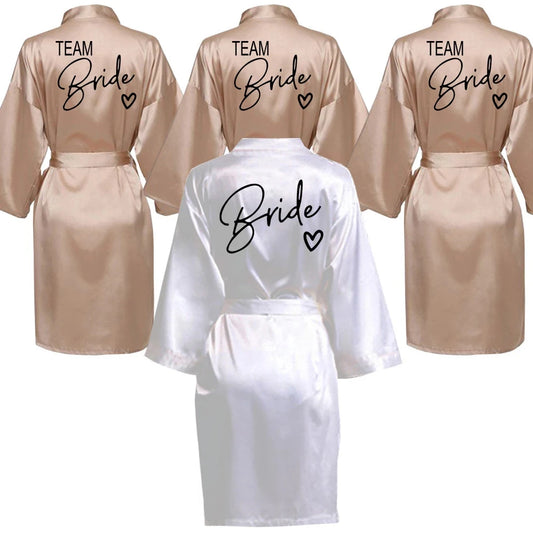 Bridesmaid Satin Robe | Wedding Party Kimono Pajamas with Black Lettering Team Bride Bathrobe