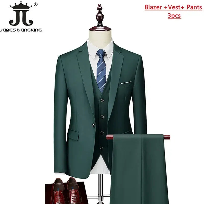 M-6XL 15 Colors Men's 3-Piece Formal Suit – Jacket, Vest & Pants for Business, Groom & Wedding