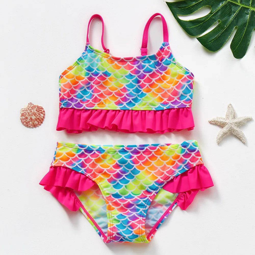 Baby Girls Two-Piece Tankini Swimsuit Fish Scale Print Summer Beachwear