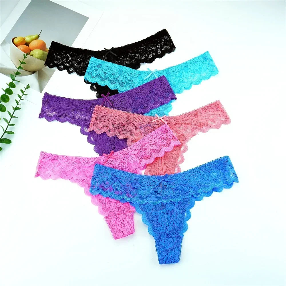 3PCS Ladies Sexy Low Waist Lace Thongs – Transparent G-String Panties, Soft Comfortable Underwear