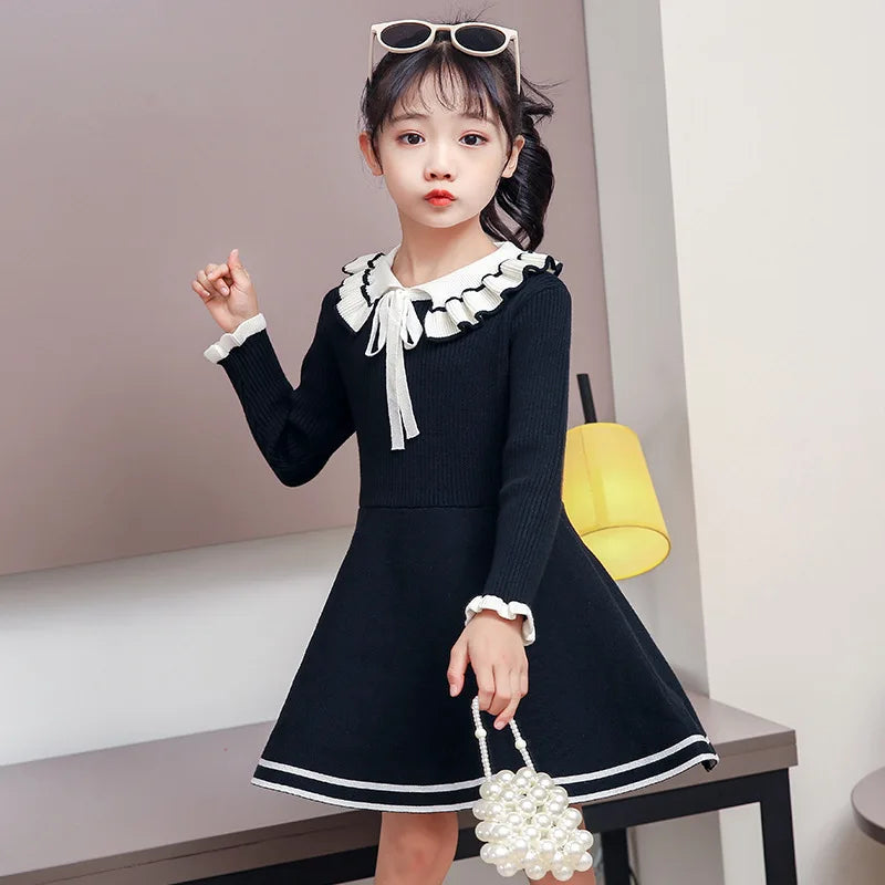 Baby Girls Knitted Sweater Dress Warm Pleated Princess Outfit Winter Clothing
