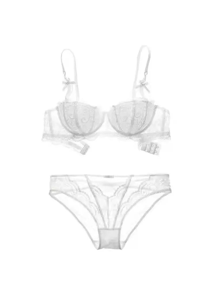 French Lace Half-Cup Bra – Ultra-Thin Kawaii Push Up Lingerie, Japanese Style Minimalist Design for Women