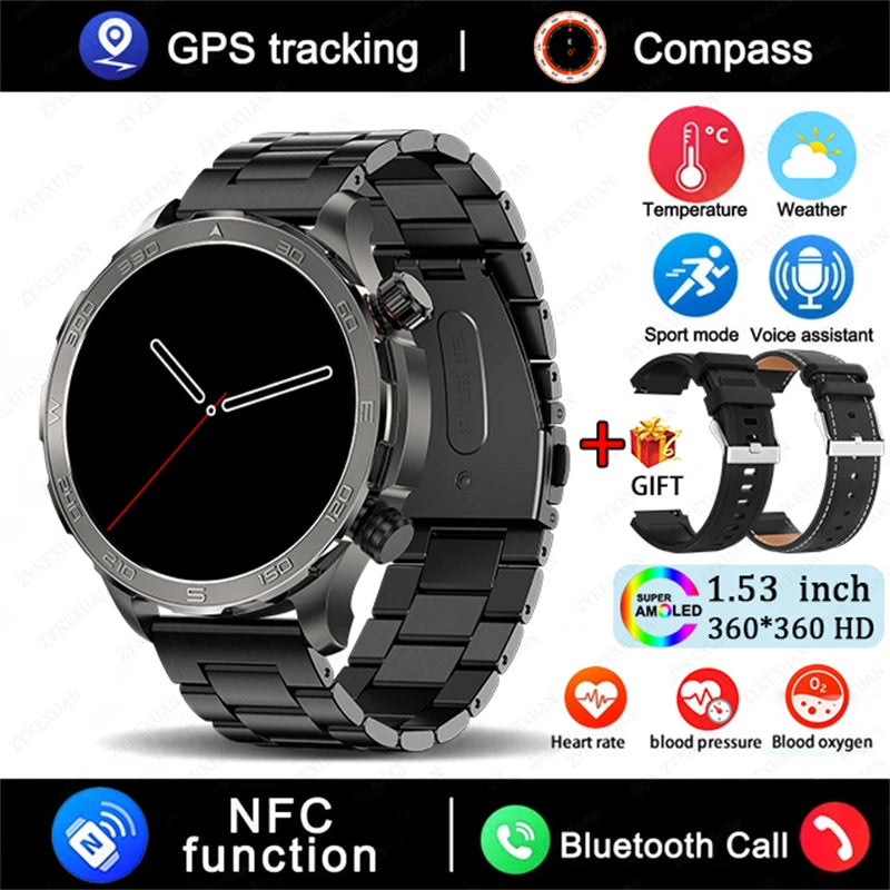 2025 Bluetooth Call Smart Watch | AMOLED HD Display, NFC, GPS, Heart Rate, IP68 Waterproof Sports Watch