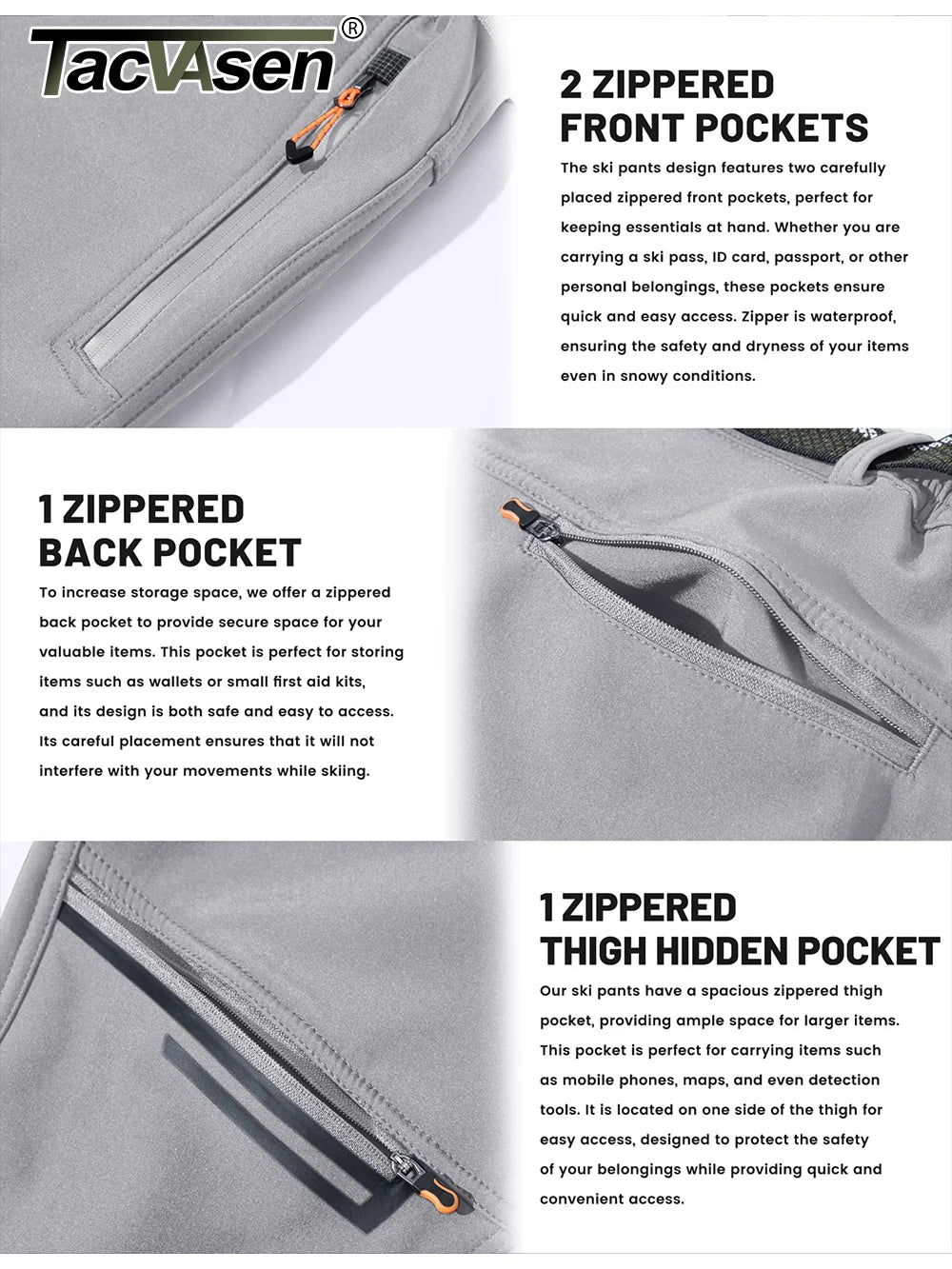 TACVASEN Men’s Thick Fleece Thermal Hiking Pants – Winter Windproof Outdoor Ski & Camping Trousers