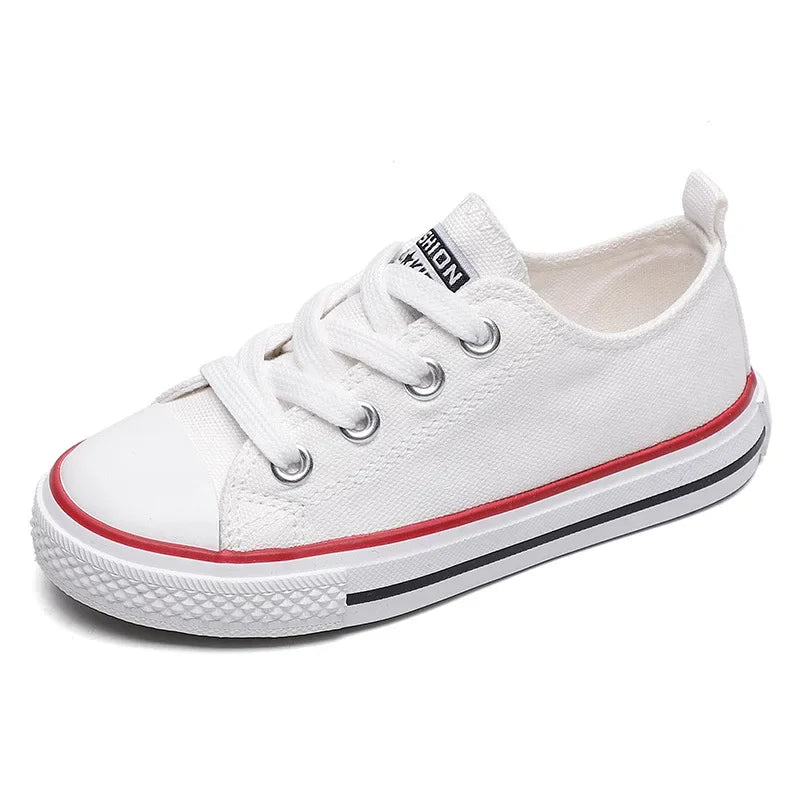 Spring Children’s Low-Top Canvas Shoes – White & Candy Colors | Parent-Child Casual Board Sneakers for Men, Women & Kids