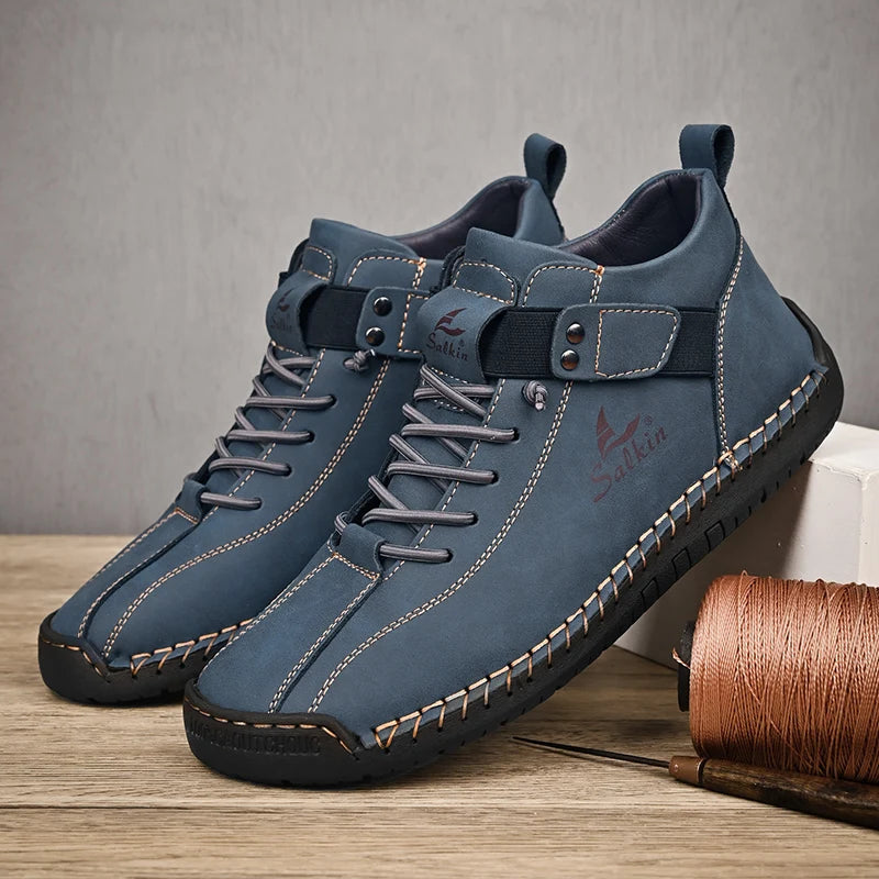 2025 Men’s Leather Sneakers – Handmade Breathable Leather Shoes, Casual Ankle Boots & Outdoor Footwear