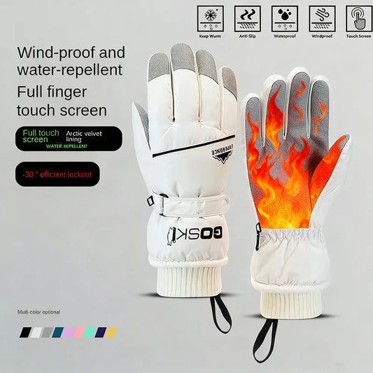 Unisex Winter Ski Gloves – Thick Waterproof Windproof Riding & Outdoor Sports Gloves with Tightened Cuffs and Touchscreen Design