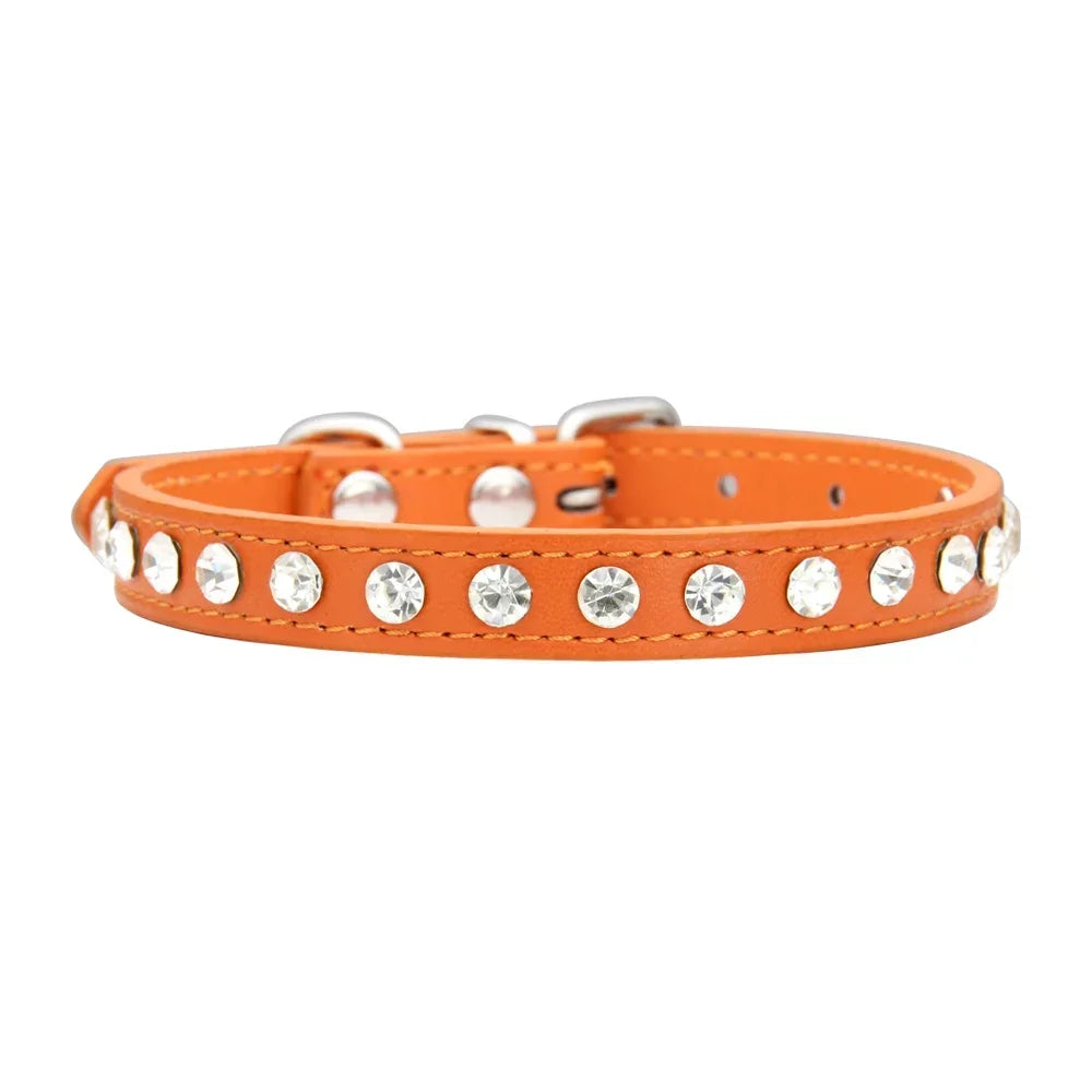 Collar de perro personalizado con diamantes de imitación: cuero sintético ajustable en 16 colores para perros pequeños y chihuahuas.