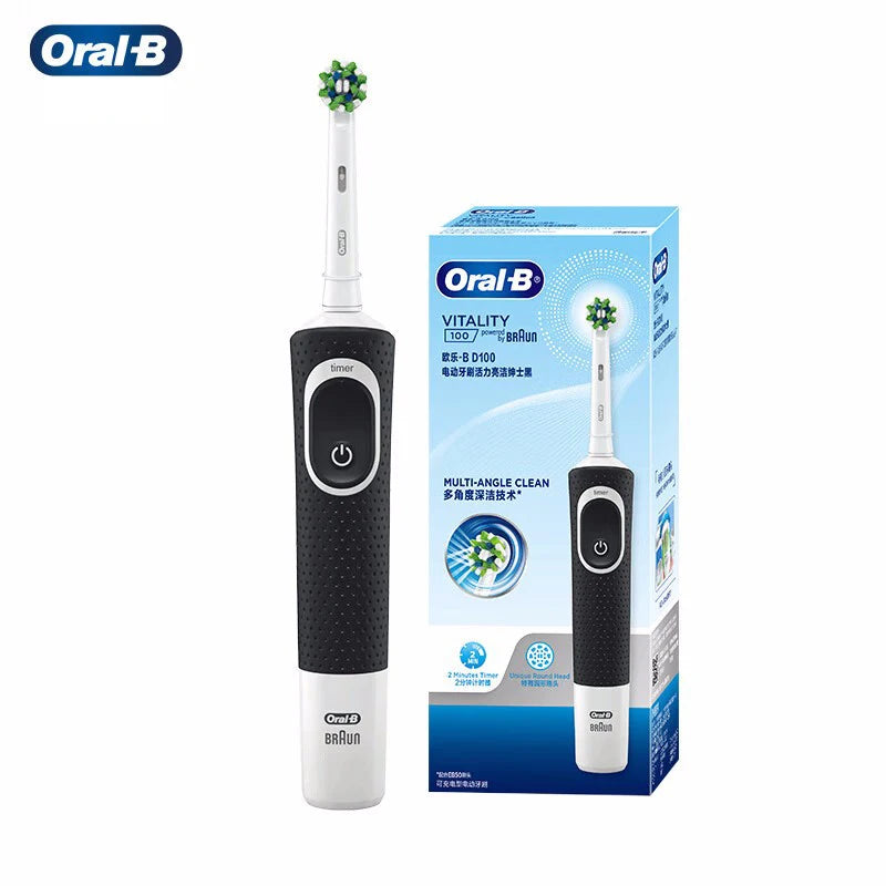 Oral-B D100 Electric Toothbrush • 2D Vitality Cleaning • Waterproof Rechargeable Toothbrush with Timer & Inductive Charger