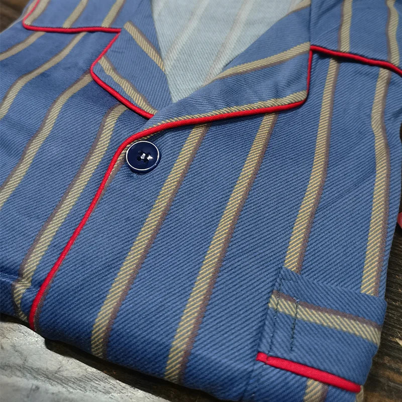 Men's Fall & Winter Cotton Pajama Set | Long Sleeve Top & Pants | Thin Comfortable Homewear for Middle-Aged Men