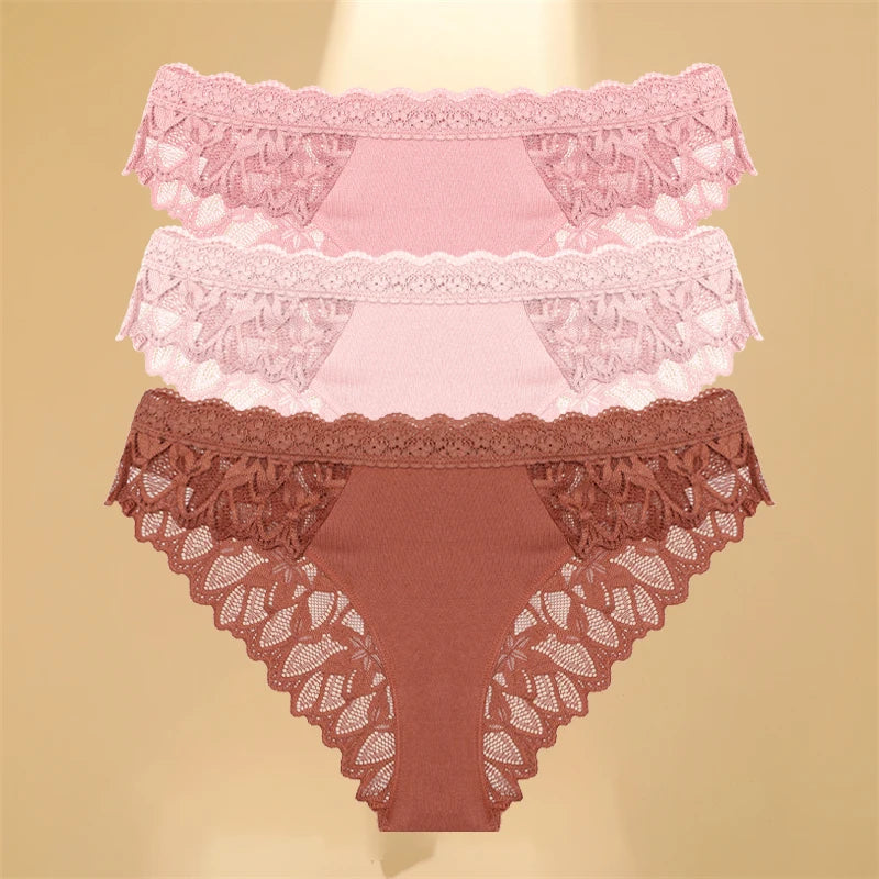 FINETOO 3PCS Lace Hollow Out Women’s Underwear – Sexy Low-Waist Floral Invisible Breathable Soft Lingerie