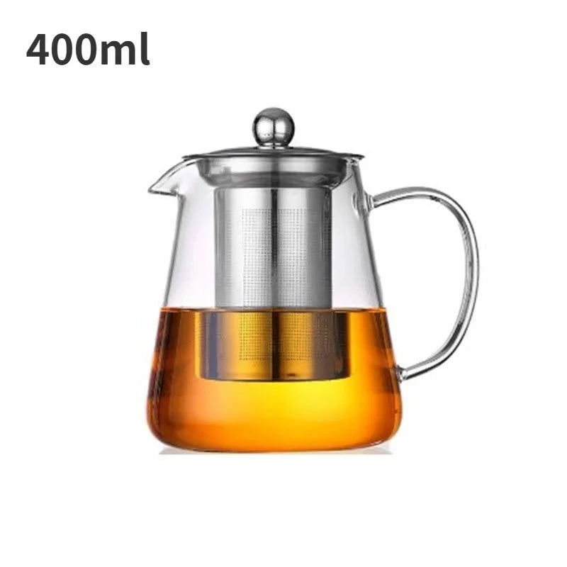 Glass Teapot – Heat-Resistant Borosilicate Kettle with Stainless Steel Infuser