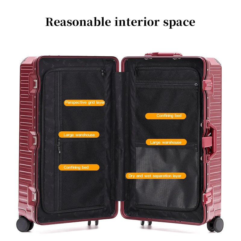 Wide Handle Travel Suitcase | PC Aluminum Frame Trolley Luggage for Men & Women | 20/24/26 Inch Carry-On