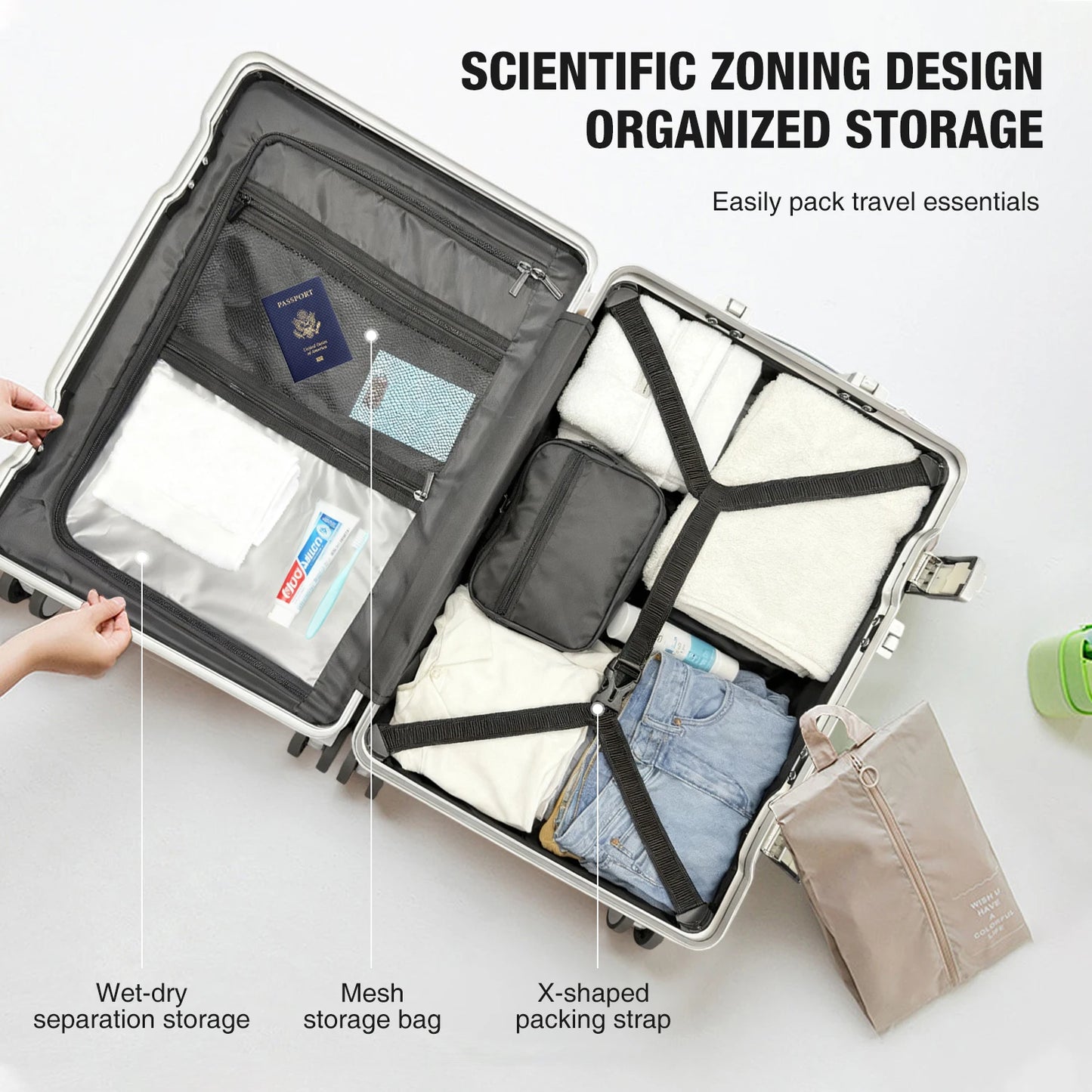 AIWEINY 2025 Aluminum Frame Suitcase | PC Hard Shell Pressure-Resistant Travel Luggage with TSA Lock & 360° Silent Wheels