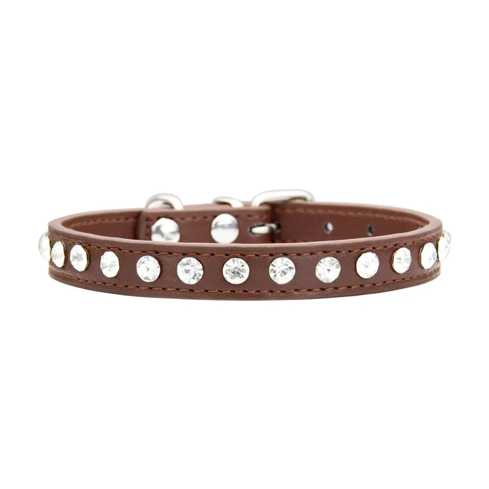 Collar de perro personalizado con diamantes de imitación: cuero sintético ajustable en 16 colores para perros pequeños y chihuahuas.