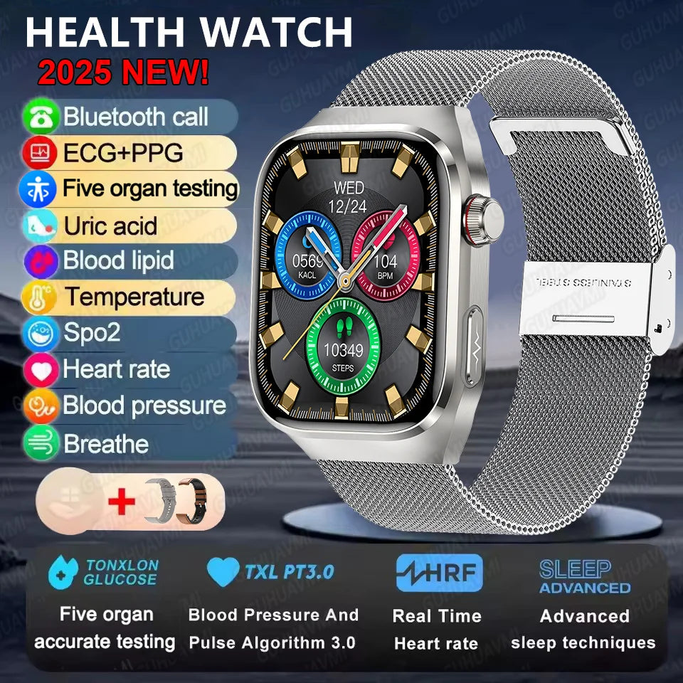 2025 Smart Watch for Men – Uric Acid, Body Fat & Organ Health Monitor | Bluetooth Call Smart Bracelet