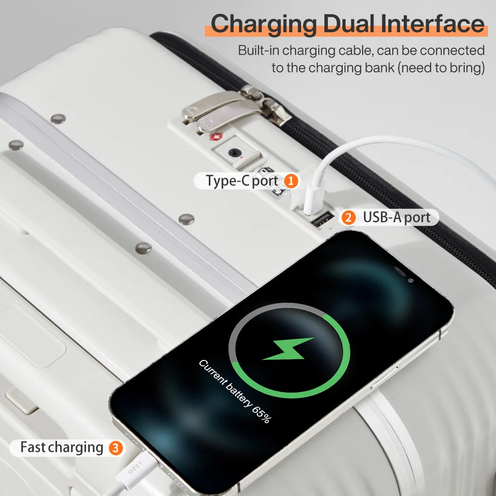 Mixi New Aluminum Frame Suitcase | Carry-On Rolling Luggage with USB, Cup & Phone Holder | 20/24 Inch Cabin Bag