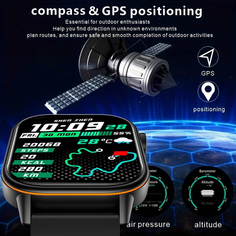 ساعة رياضية ذكية مزودة بنظام تحديد المواقع العالمي (GPS) للرجال - شاشة AMOLED عالية الدقة، بوصلة، اتصال بلوتوث، وساعة عسكرية خارجية
