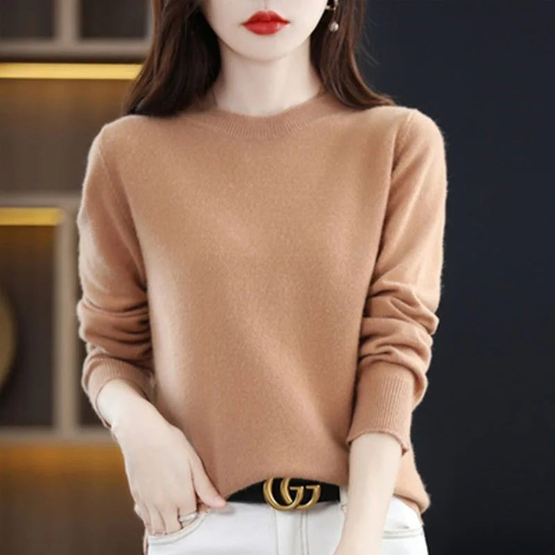 Women O-Neck Sweater Autumn Winter Basic Pullover Warm Long-Sleeve Knitwear