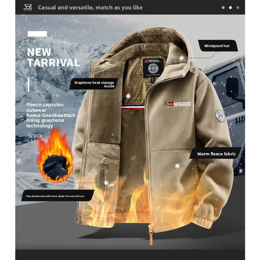 Men’s Autumn Winter Graphenewarm Fleece Jacket – Hooded Outdoor Hiking Sports Coat