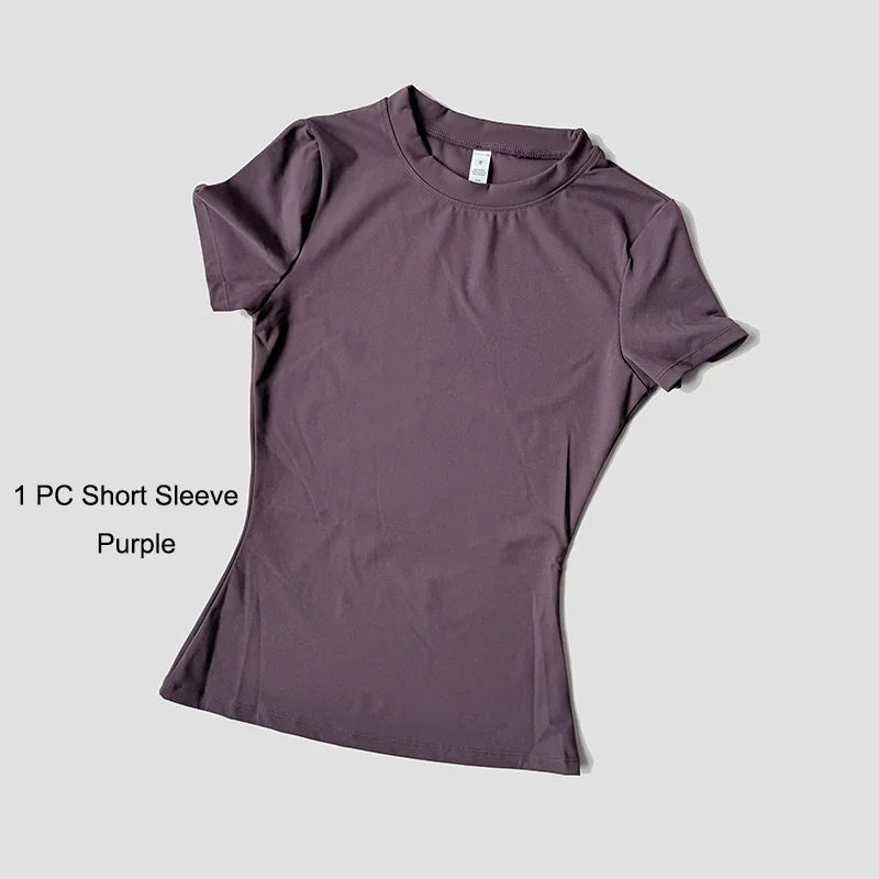 Quick-Drying Gym Leggings Set – Breathable Stretchy Slim Fitness Sport Suit with Short Sleeve Active Top