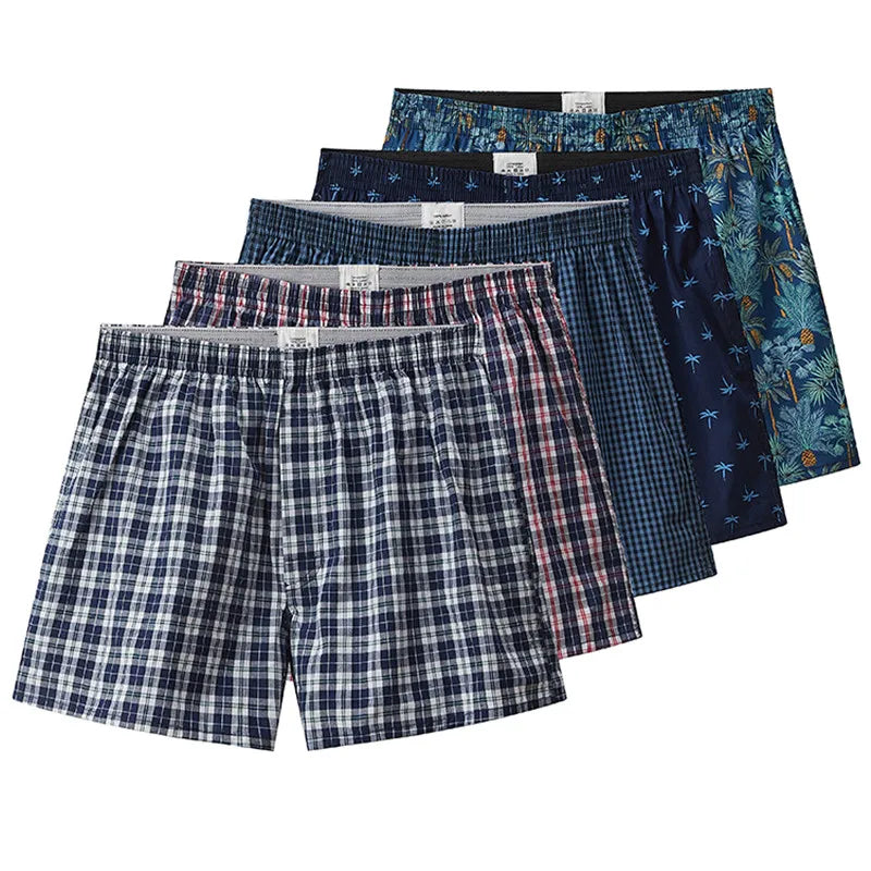 Men's Cotton Boxer Shorts S-XL | Casual Plaid Underwear with Elastic Waistband & Button | Comfortable Home Shorts