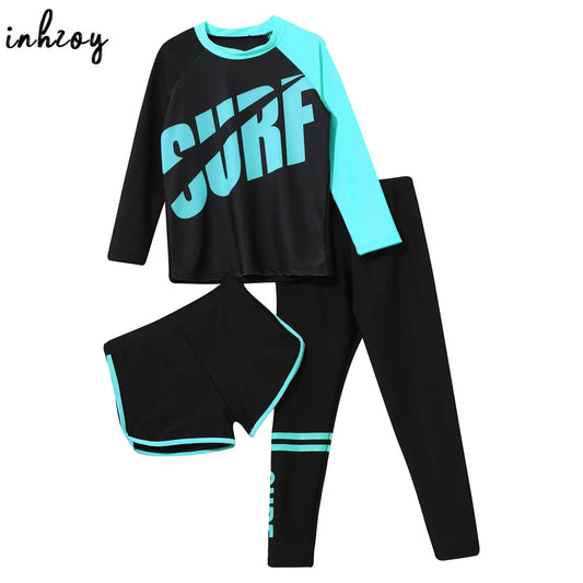Kids 3 Piece Rash Guard Swimwear Set Quick Dry Sun Protection Swimsuit