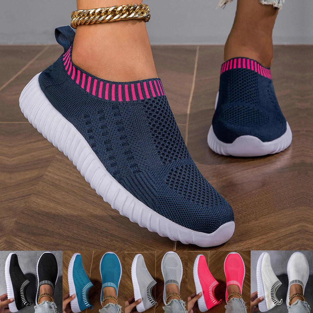 Women’s Breathable Knit Sneakers – Lightweight Mesh Casual Low-Top Shoes