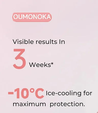 Woman using a hair removal device with promotional text about visible results and ice-cooling technology.