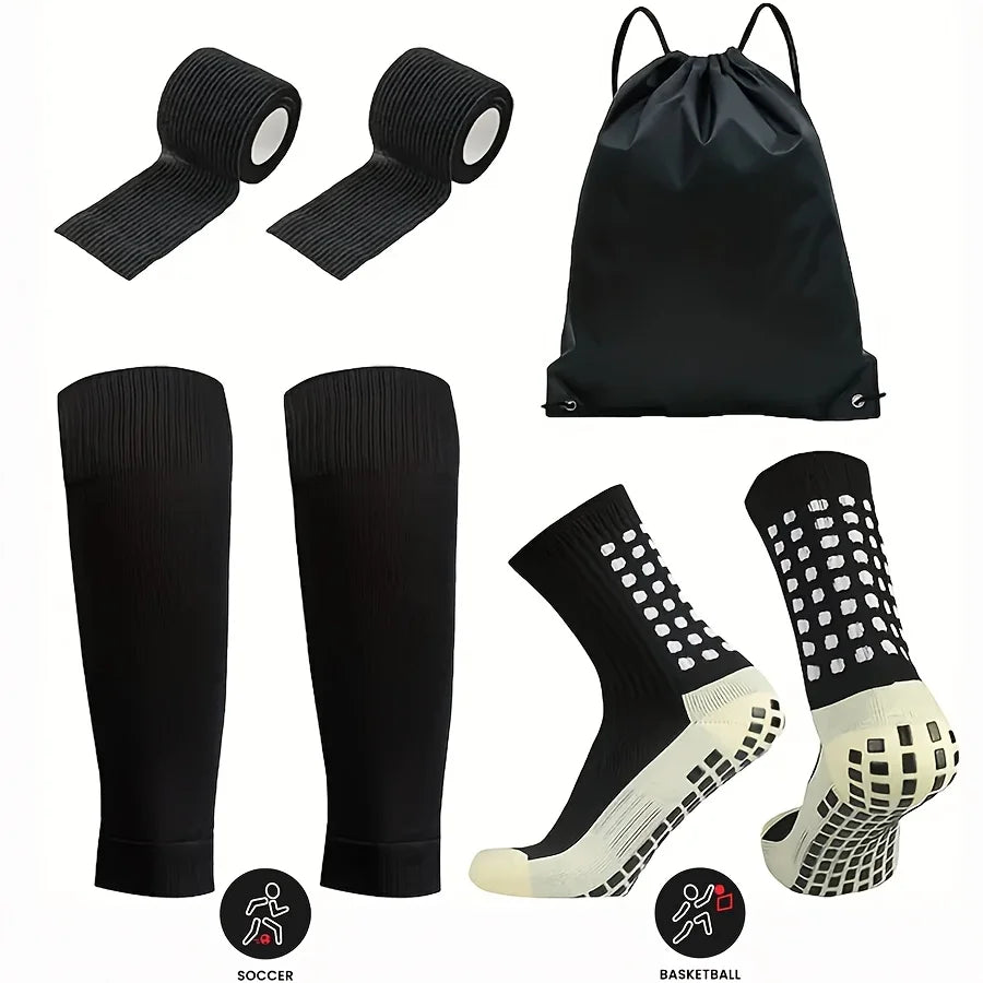 4-Piece Football Equipment Set | Non-Slip Socks, Sock Covers, Bandage & Carry Bag