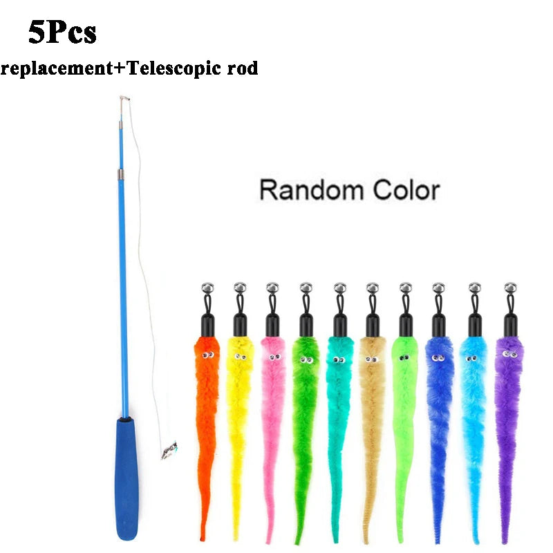 Plush Cat Worm Toy Refill Set – Replacement Heads for Teaser Wands (5/6/10/11 Pcs)