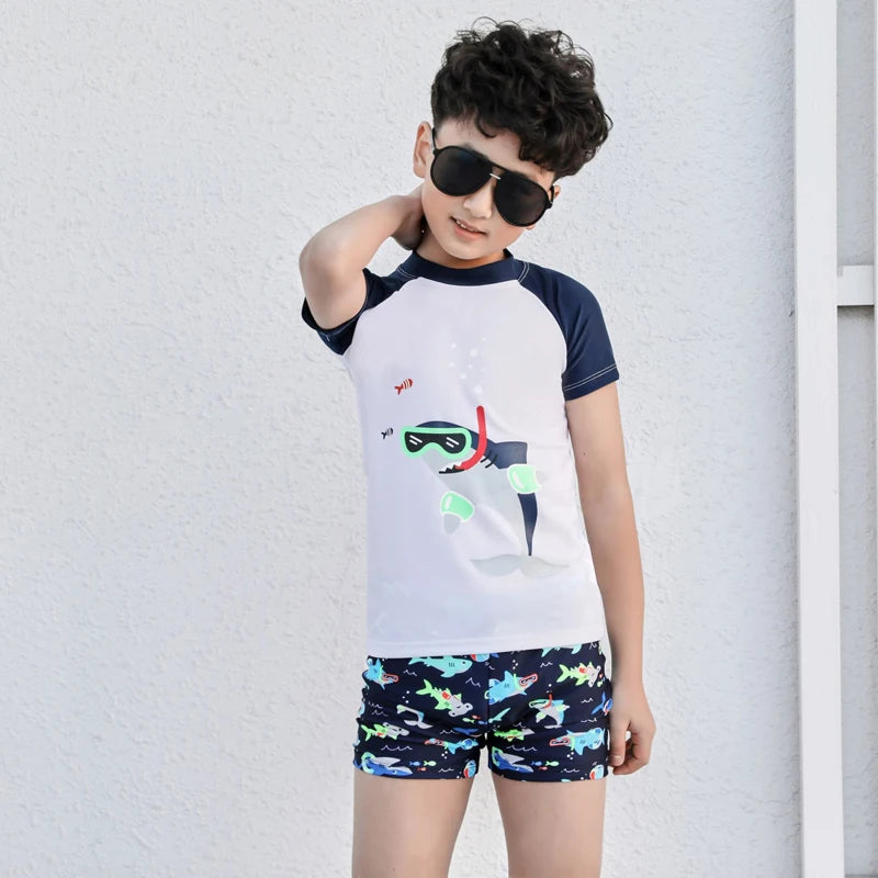 Kids Swimsuit Set Quick Dry Short Sleeve Swimwear Summer Beach Surfing Outfit