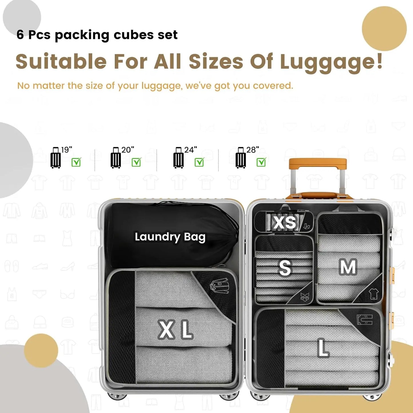 6PCS Travel Packing Cubes Set | Lightweight Compression Luggage Organizer with Shoe Bag & Mesh Clothes Storage