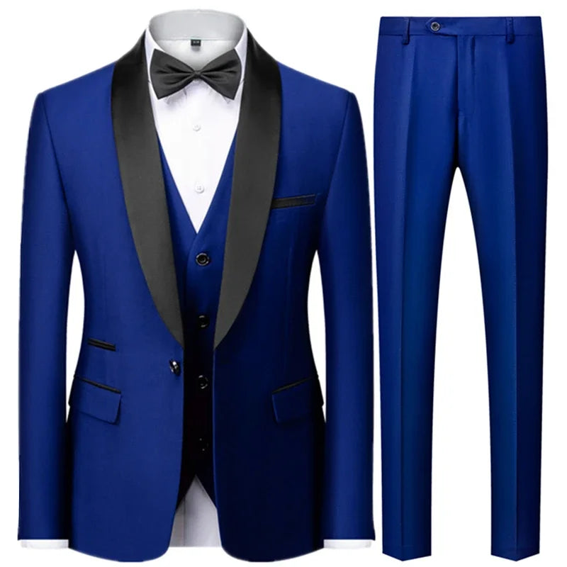 Men's Black 3-Piece Slim Fit Suit – Large Size Wedding & Party Outfit