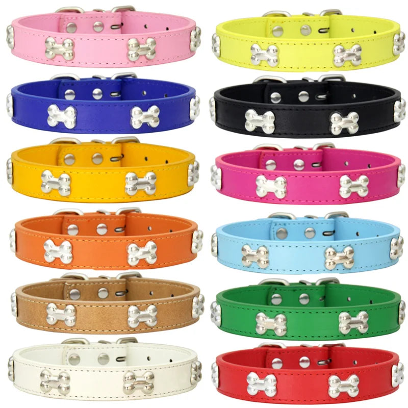 Durable Bone Leather Dog Collar – Adjustable Puppy & Small to Large Dog Collar, Suitable for Cats & Chihuahuas