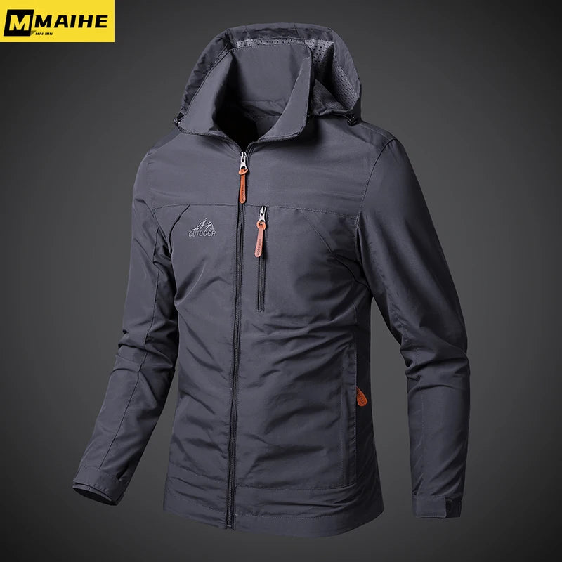 Men’s Waterproof Windbreaker Jacket – Military Hooded Combat Coat for Autumn Outdoor Hiking & Biking